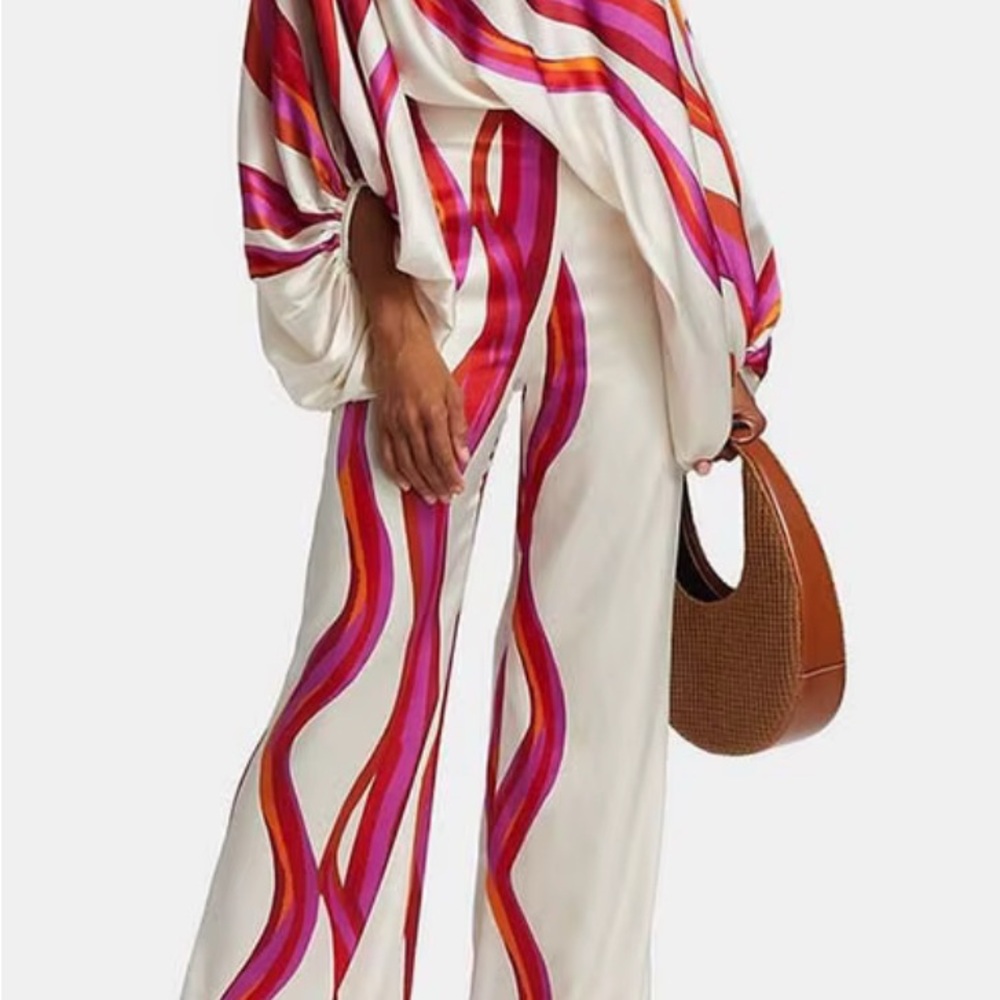 Elegant Multicolor Striped Women's  Two Piece Set
